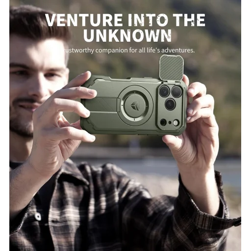 iPhone 17 Pro Dexnor MagSafe 360 ütésálló tok kihajtható állvánnyal és kameravédővel zöld - 6