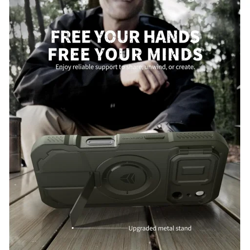 iPhone 17 Pro Dexnor MagSafe 360 ütésálló tok kihajtható állvánnyal és kameravédővel zöld - 7