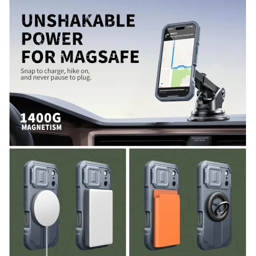 iPhone 17 Pro Dexnor MagSafe 360 ütésálló tok kihajtható állvánnyal és kameravédővel kék - 3