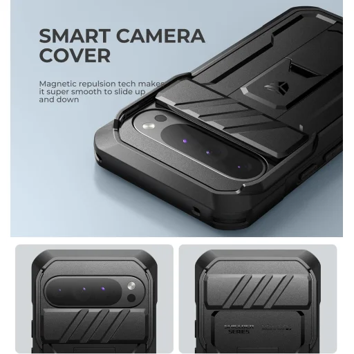 Google Pixel 9 Pro XL Dexnor 360 ütésálló tok kihajtható állvánnyal és kameravédővel fekete - 2