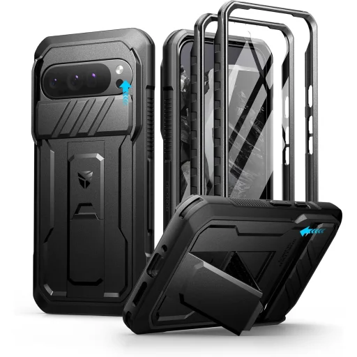 Google Pixel 9 Pro XL Dexnor 360 ütésálló tok kihajtható állvánnyal és kameravédővel fekete - 7