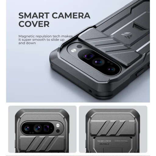 Google Pixel 9 Pro Dexnor 360 ütésálló tok kihajtható állvánnyal és kameravédővel fekete - 4