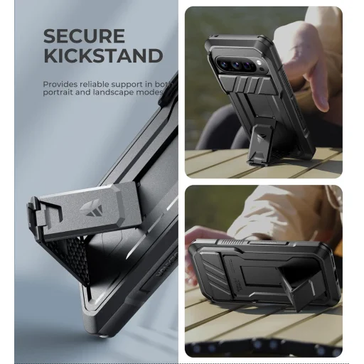 Google Pixel 9 Pro Dexnor 360 ütésálló tok kihajtható állvánnyal és kameravédővel fekete - 6