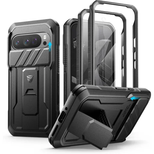 Google Pixel 9 Pro Dexnor 360 ütésálló tok kihajtható állvánnyal és kameravédővel fekete - 1