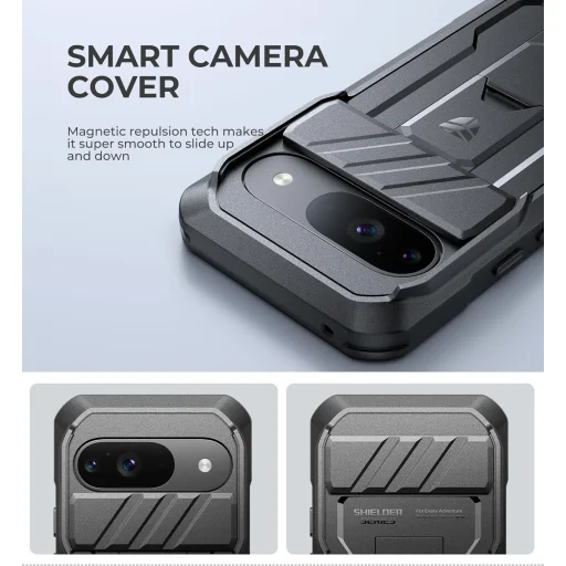 Google Pixel 9 Dexnor ütésálló tok kihajtható állvánnyal és kameravédővel fekete - 2