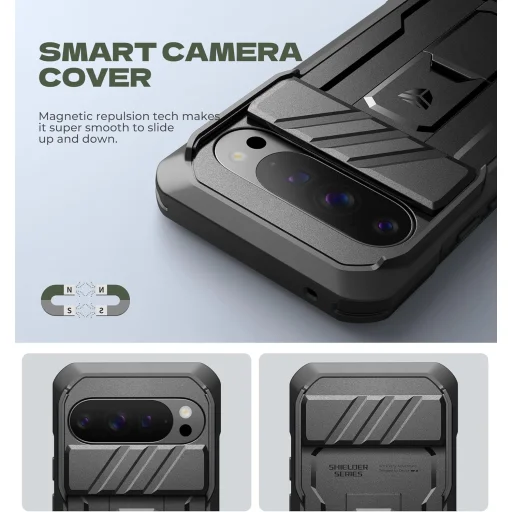 Google Pixel 10 / 10 Pro Dexnor ütésálló tok kihajtható állvánnyal és kameravédővel fekete - 3