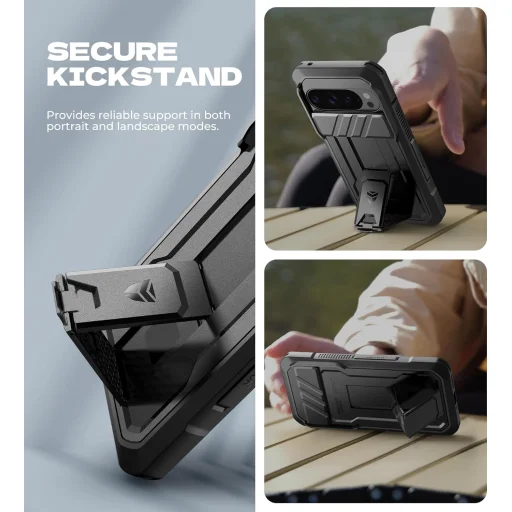 Google Pixel 10 / 10 Pro Dexnor ütésálló tok kihajtható állvánnyal és kameravédővel fekete - 5