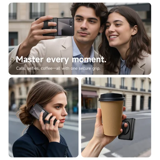 Samsung Galaxy Z Flip 7 tok – Suritch, 360 fokos forgatható rejtett kitámasztó, fekete - 3