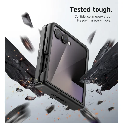 Samsung Galaxy Z Flip 7 tok – Suritch, 360 fokos forgatható rejtett kitámasztó, fekete - 5