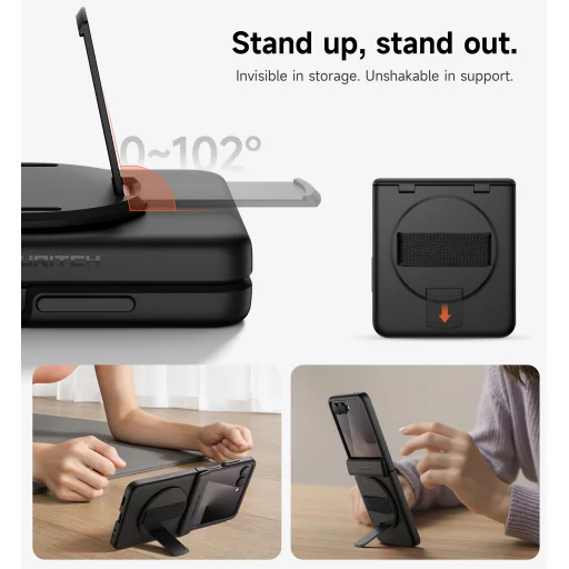 Samsung Galaxy Z Flip 7 tok – Suritch, 360 fokos forgatható rejtett kitámasztó, fekete - 7