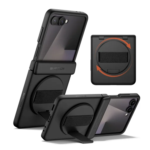 Samsung Galaxy Z Flip 7 tok – Suritch, 360 fokos forgatható rejtett kitámasztó, fekete - 1