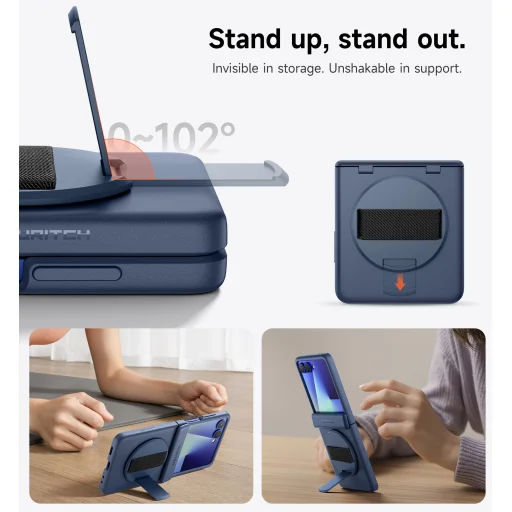 Samsung Galaxy Z Flip 7 tok – Suritch, 360 fokos forgatható rejtett kitámasztó, kék - 3