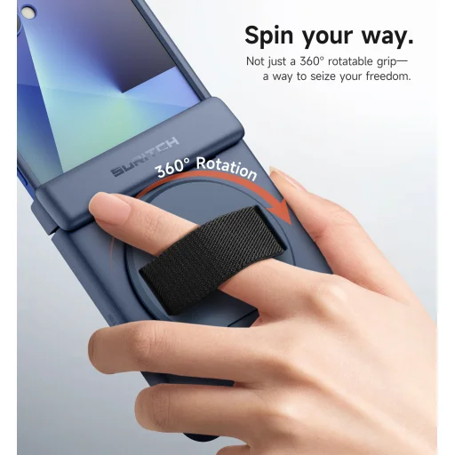 Samsung Galaxy Z Flip 7 tok – Suritch, 360 fokos forgatható rejtett kitámasztó, kék - 4