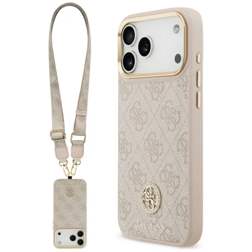 iPhone 17 Pro Max Pink Guess Original 4G Strass Logo & Big Strap Metal Buttons MagSafe tok - 1