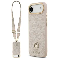  iPhone 17 Rózsaszín GUESS 4G Strass Logo & Big Strap Metal Buttons MagSafe Original Case tok