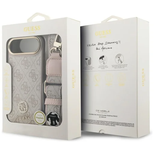  iPhone 17 Rózsaszín GUESS 4G Strass Logo & Big Strap Metal Buttons MagSafe Original Case tok - 9