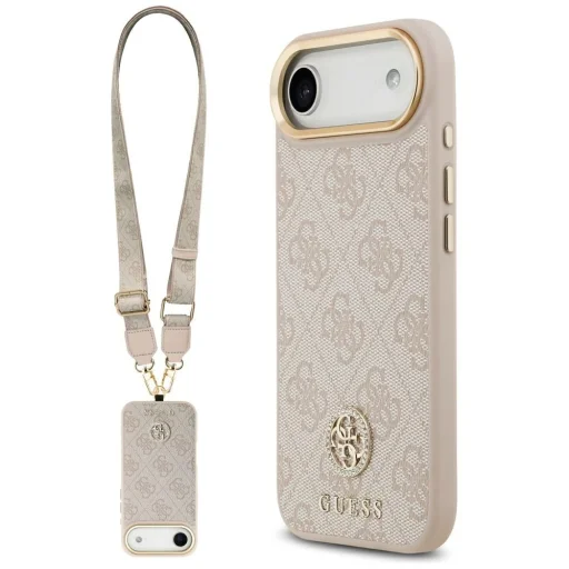  iPhone 17 Rózsaszín GUESS 4G Strass Logo & Big Strap Metal Buttons MagSafe Original Case tok - 1