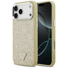  iPhone 17 Pro Max Guess Glitter Triangle Logo MagSafe tok arany