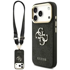 iPhone 17 Pro Guess 4G Big 4G Classic Logo Big Strap Metal Gombok fekete tok