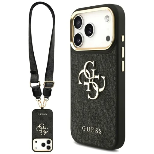 iPhone 17 Pro Guess 4G Big 4G Classic Logo Big Strap Metal Gombok fekete tok - 1