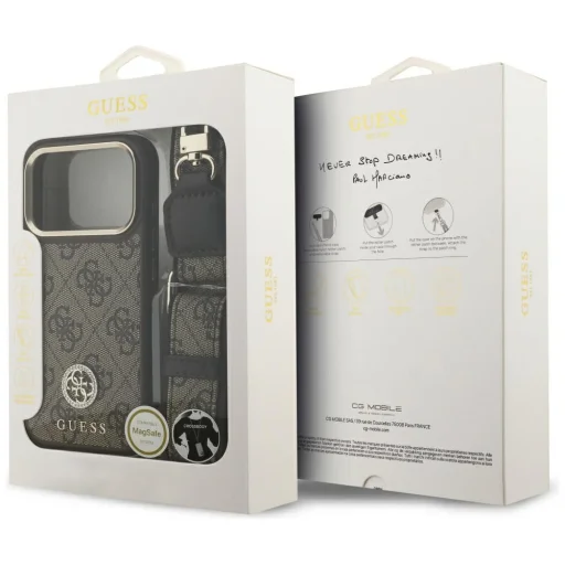 iPhone 17 Pro Guess 4G Strass Logo & Nagy Pánt Fém Gombok MagSafe Barna tok - 9
