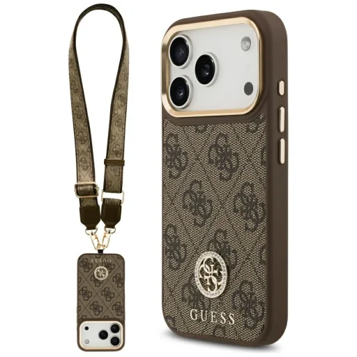 iPhone 17 Pro Guess 4G Strass Logo & Nagy Pánt Fém Gombok MagSafe Barna tok - 1