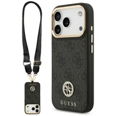 iPhone 17 Pro Guess 4G Strass Logo & Big Strap Metal Buttons MagSafe tok Fekete