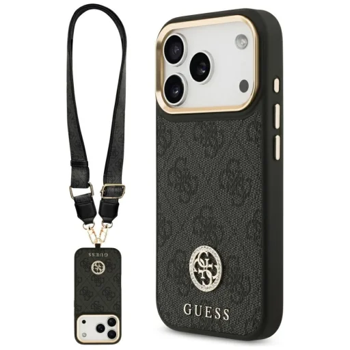 iPhone 17 Pro Guess 4G Strass Logo & Big Strap Metal Buttons MagSafe tok Fekete - 1