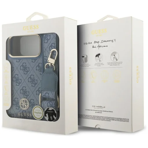 iPhone 17 Pro Max Guess 4G Strass Logo & Big Strap Metal Buttons MagSafe kék tok - 9