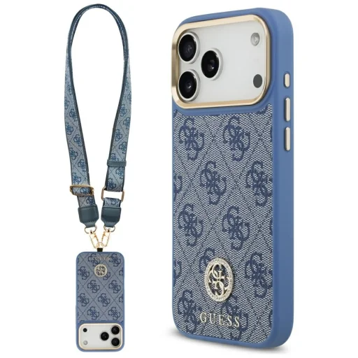 iPhone 17 Pro Max Guess 4G Strass Logo & Big Strap Metal Buttons MagSafe kék tok - 1