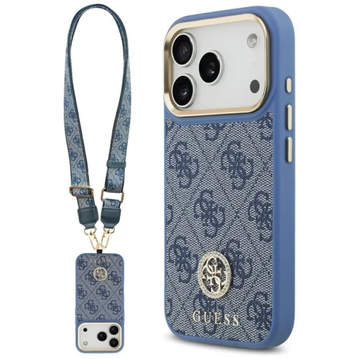 iPhone 17 Pro Guess 4G Strass Logo & Big Strap Metal Buttons MagSafe tok Kék - 1
