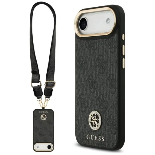 iPhone 17 Air Guess 4G Strass Logo & Big Strap Metal Buttons MagSafe tok fekete - 1