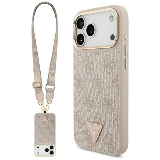 iPhone 17 Pro Max Guess 4G háromszög logó és nagy szíj fém gombok MagSafe rózsaszín tok - 1