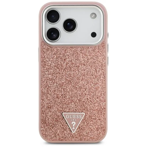 iPhone 17 Pro Guess Glitter Triangle Logo MagSafe tok rózsaszín - 3