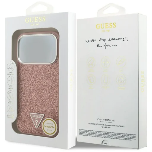 iPhone 17 Pro Guess Glitter Triangle Logo MagSafe tok rózsaszín - 8