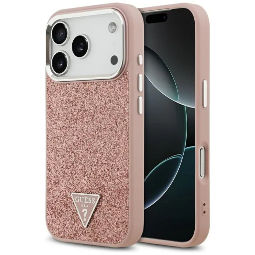 iPhone 17 Pro Guess Glitter Triangle Logo MagSafe tok rózsaszín - 1