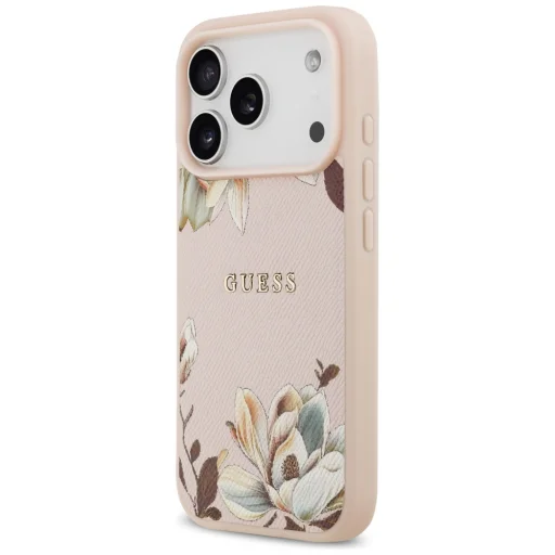 iPhone 17 Pro Max Guess Grained Flowers Classic Logo MagSafe rózsaszín tok - 2