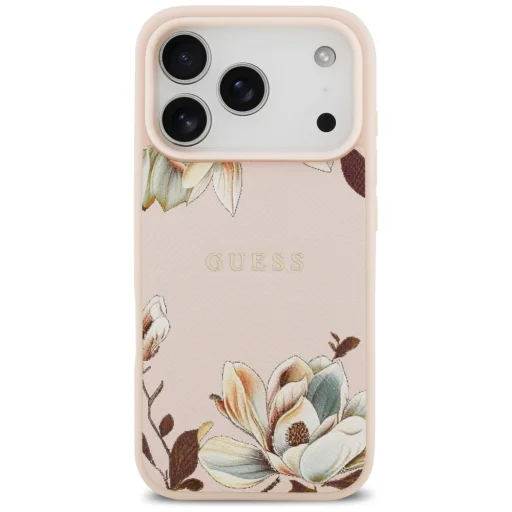 iPhone 17 Pro Max Guess Grained Flowers Classic Logo MagSafe rózsaszín tok - 3