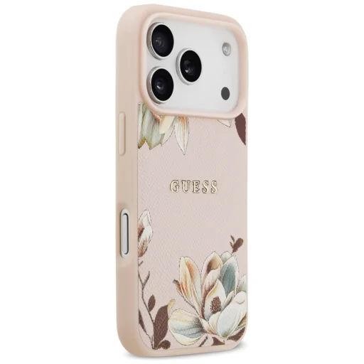 iPhone 17 Pro Max Guess Grained Flowers Classic Logo MagSafe rózsaszín tok - 4