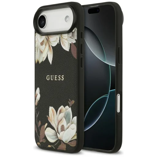 iPhone Air Guess Grained Flowers Classic Logo MagSafe tok fekete - 1