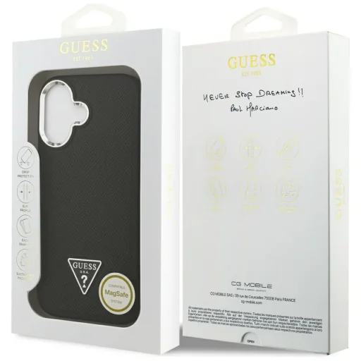 iPhone 17 Guess Grained Triangle Logo MagSafe tok fekete, - 8
