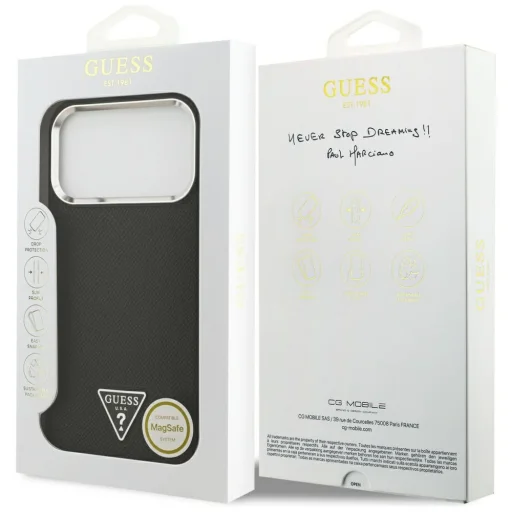 iPhone 17 Pro Guess Grained Triangle Logo MagSafe tok fekete, - 8