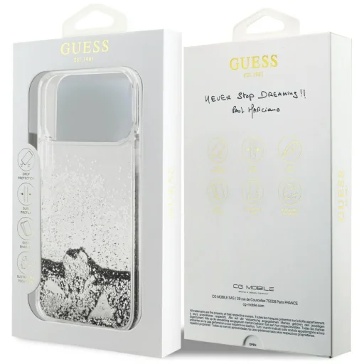 iPhone 17 Pro Max Guess Liq. Glitter Charms Ezüst tok - 13