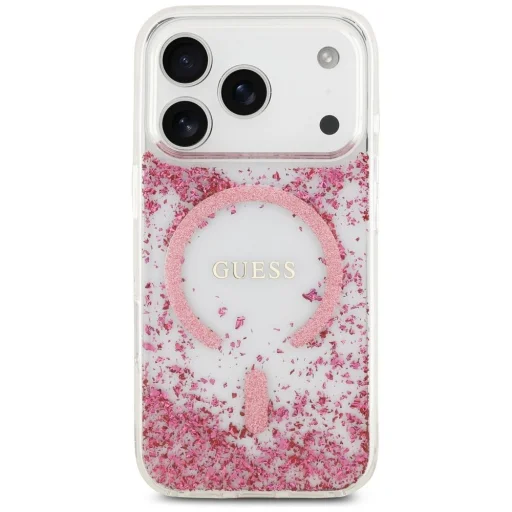iPhone 17 Pro Guess Resin Bottom Glitter MagSafe tok rózsaszín - 3