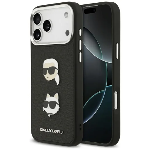 iPhone 17 Pro Max Karl Lagerfeld FW Grained Karl & Choupette Fejek és Logó Fekete tok - 1