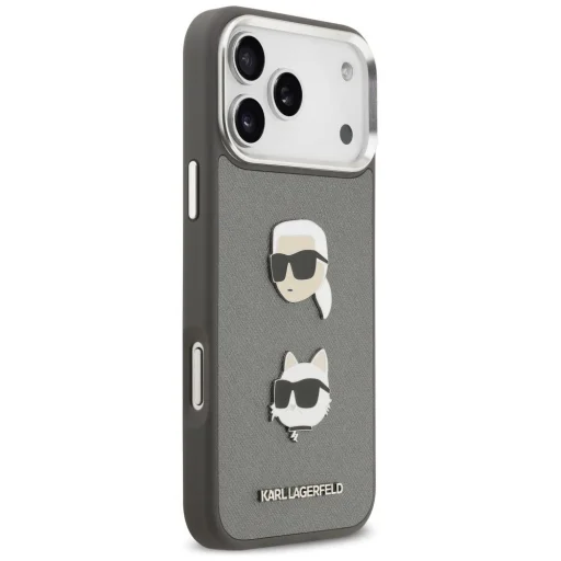 iPhone 17 Pro Max Karl Lagerfeld FW Grained Karl & Choupette Fejek Tűk & Logo Szürke tok - 4