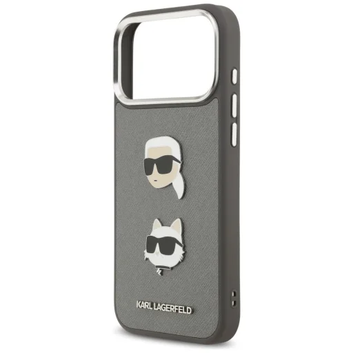 iPhone 17 Pro Max Karl Lagerfeld FW Grained Karl & Choupette Fejek Tűk & Logo Szürke tok - 6