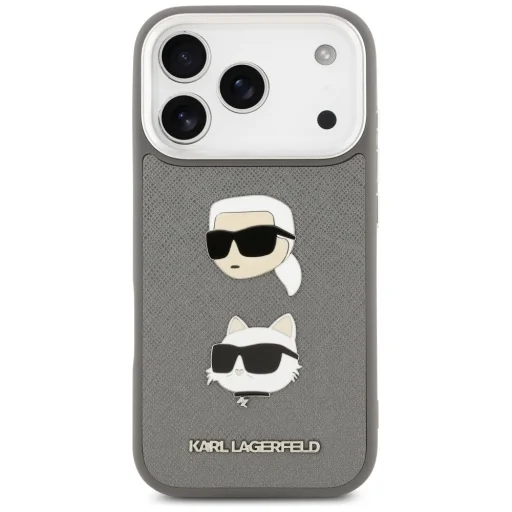 iPhone 17 Pro Karl Lagerfeld FW Grained Karl & Choupette Heads Pins & Logo szürke tok - 3