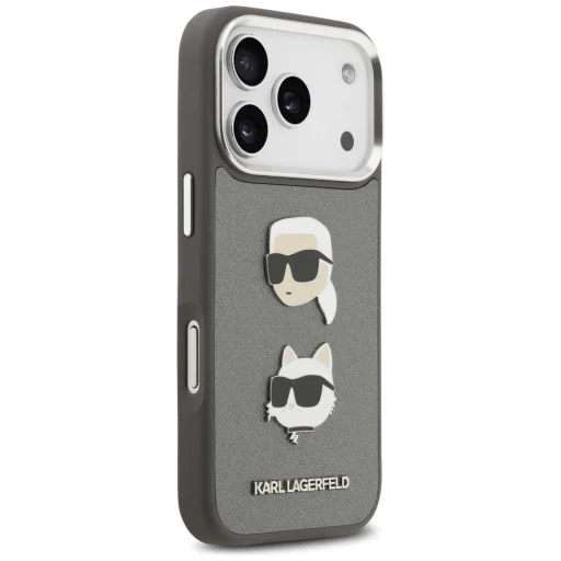 iPhone 17 Pro Karl Lagerfeld FW Grained Karl & Choupette Heads Pins & Logo szürke tok - 4