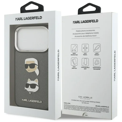 iPhone 17 Pro Karl Lagerfeld FW Grained Karl & Choupette Heads Pins & Logo szürke tok - 8